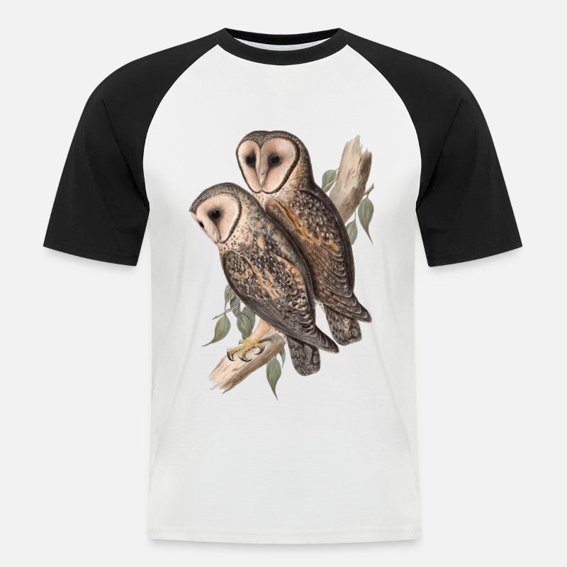 Eule Eulenpärchen Schleiereule - Männer Baseball-T-Shirt - Weiß/Schwarz
