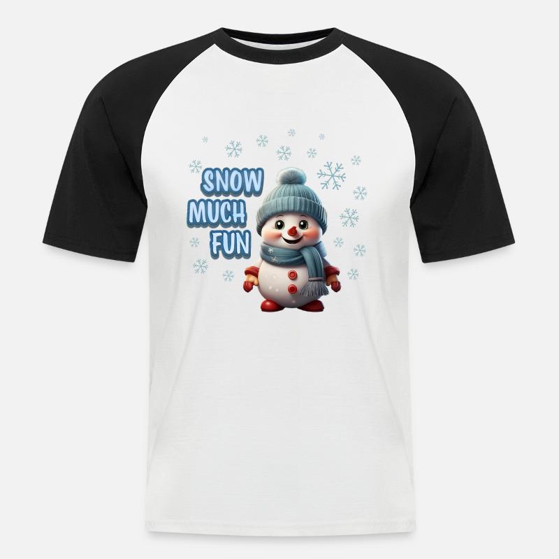 SNOW MUCH FUN - Cute Snowman - Men's Baseball T-Shirt - white/black