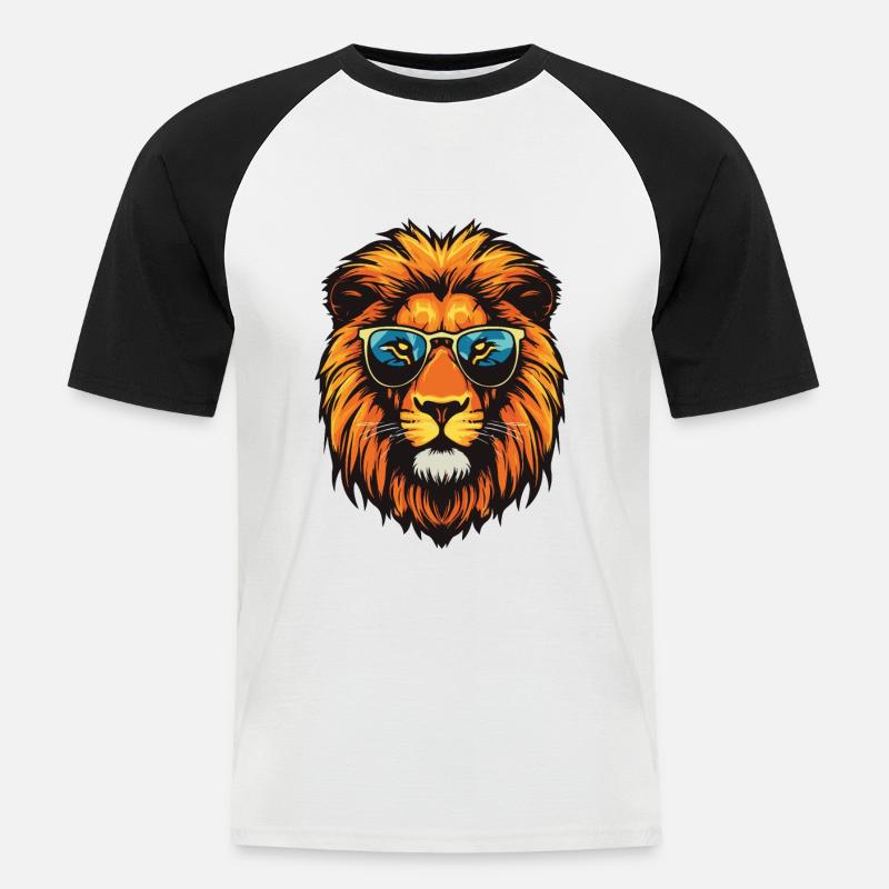 Löwe Kopf Cool - Männer Baseball-T-Shirt - Weiß/Schwarz