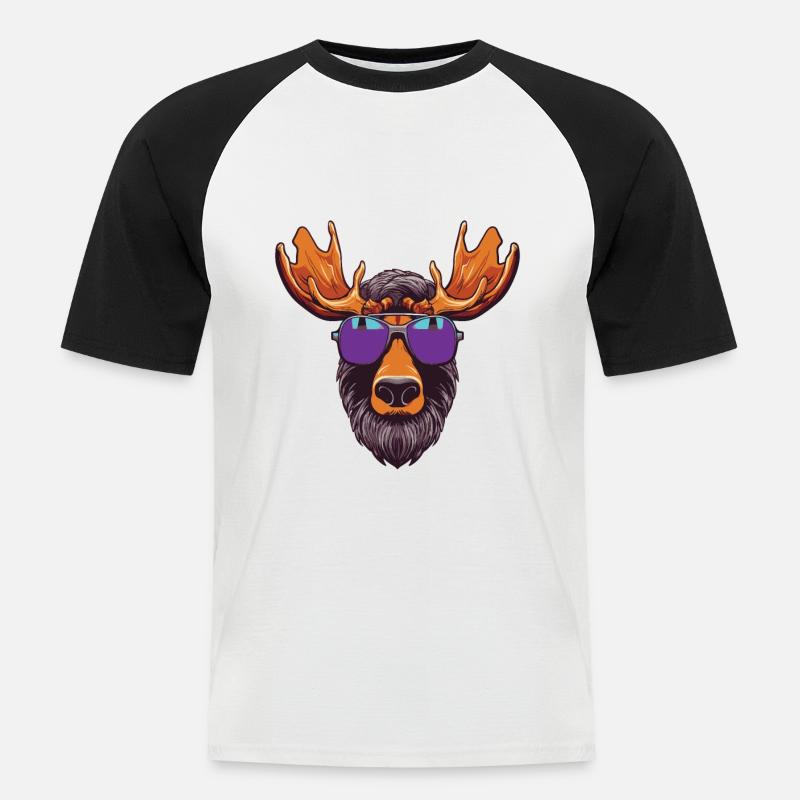 Elch Kopf Cool - Männer Baseball-T-Shirt - Weiß/Schwarz