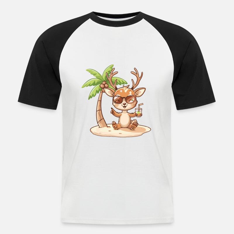 Hirsch Sommer Strand Comic - Männer Baseball-T-Shirt - Weiß/Schwarz
