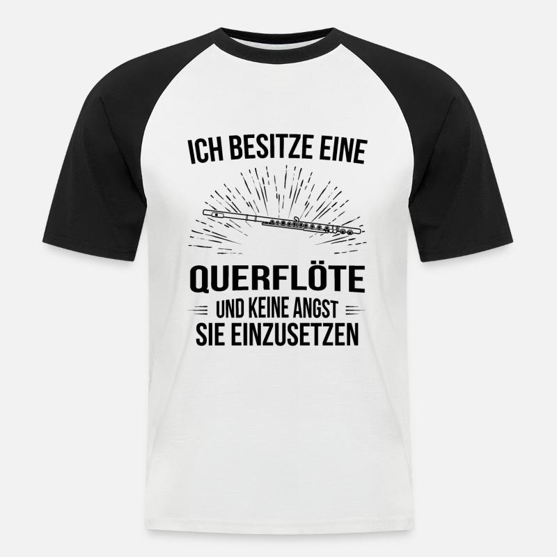 Querflöte Querflötenspieler Querflötist - Männer Baseball-T-Shirt - Weiß/Schwarz