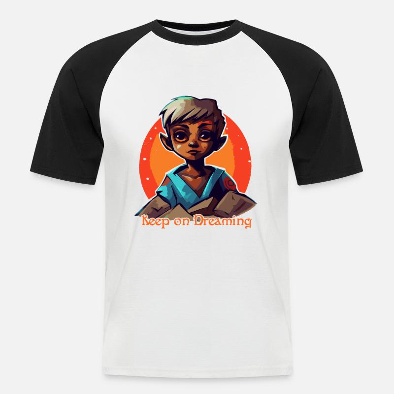 Träume weiter, Dunkles Kimono-Elfen-Mädchen - Männer Baseball-T-Shirt - Weiß/Schwarz