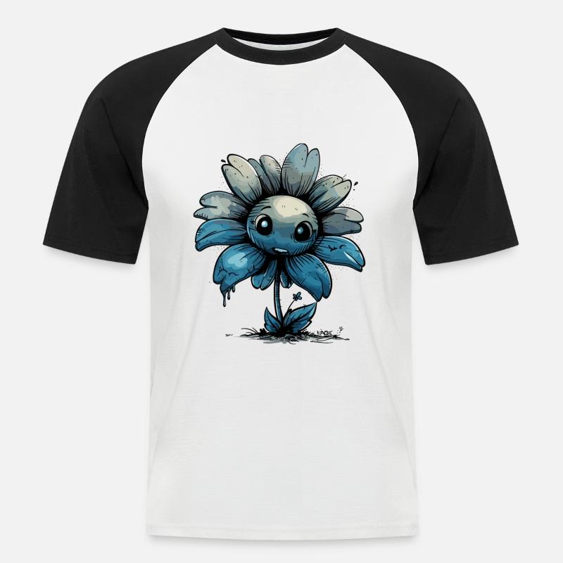 Eine dunkelblaue Comic Blume - Männer Baseball-T-Shirt - Weiß/Schwarz