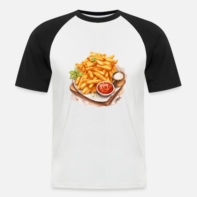 Leckere Pommes - Männer Baseball-T-Shirt - Weiß/Schwarz