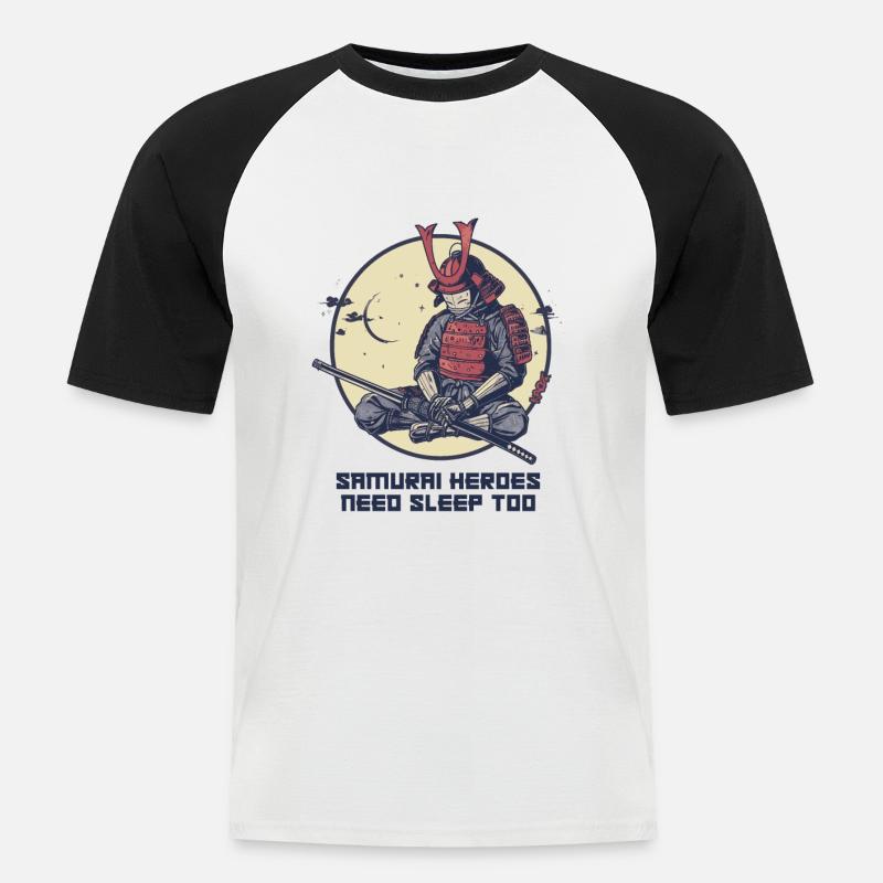 Samurai-Held braucht Schlaf - Männer Baseball-T-Shirt - Weiß/Schwarz