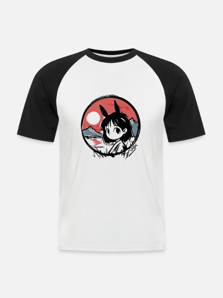 Japanese Red Sun: Girl Bunny - Men's Baseball T-Shirt - white/black