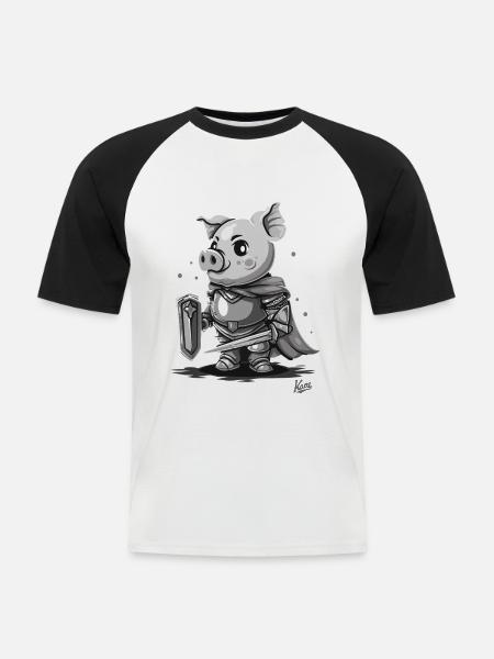 Ruhm eines Ritter Schwein - Männer Baseball-T-Shirt - Weiß/Schwarz