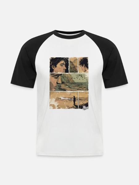 Comic der Einsamkeit am Strand - Männer Baseball-T-Shirt - Weiß/Schwarz
