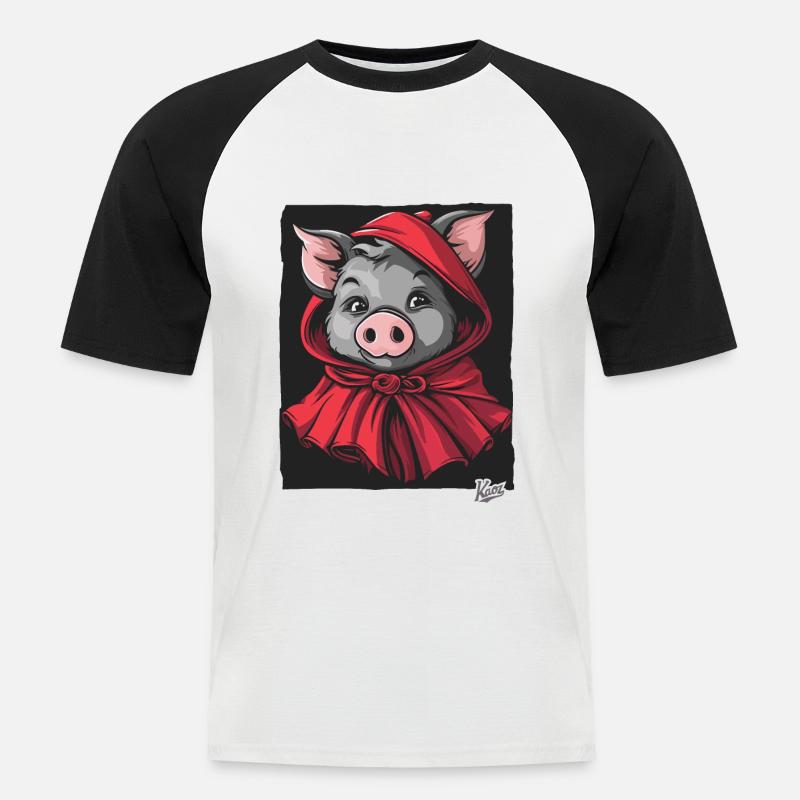 Das Märchen vom kleinen Rotkäppchen-Schwein - Männer Baseball-T-Shirt - Weiß/Schwarz