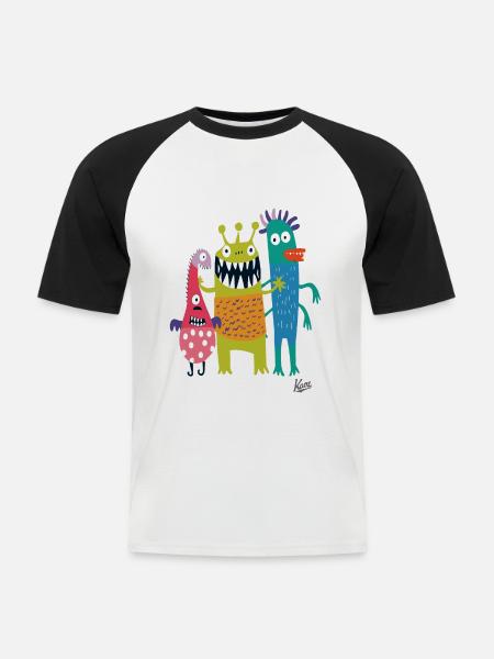 Three funny little naughty monsters - Men's Baseball T-Shirt - white/black