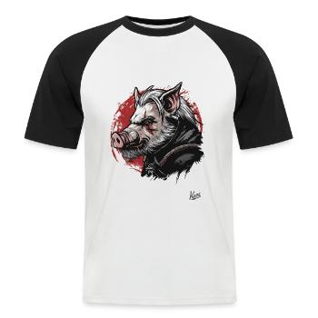 Le type mystique verrat-truie-cochon-sorcier - T-shirt baseball manches courtes Homme - blanc/noir - Devant - Nik (191cm)