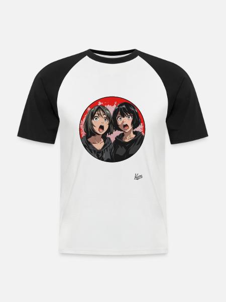Zwei erstaunte Cartoon-Mädchen - Männer Baseball-T-Shirt - Weiß/Schwarz