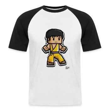 Yellow Tracksuit: Pixel Kung Fu Lee - Men's Baseball T-Shirt - white/black - Front - Nik (191cm)