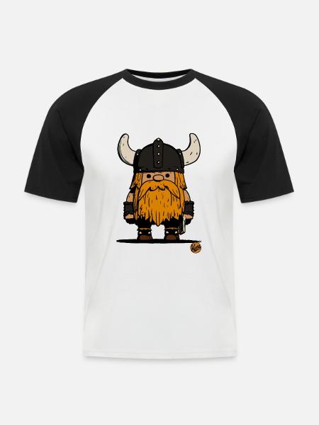 Petit Gnome Guerrier Viking - T-shirt baseball manches courtes Homme - blanc/noir