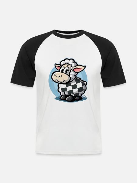 Karomuster mit süßem Cartoon-Schaf - Männer Baseball-T-Shirt - Weiß/Schwarz