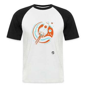 Retro coole Cartoon-Rakete - Männer Baseball-T-Shirt - Weiß/Schwarz - Vorne - Nik (191cm)