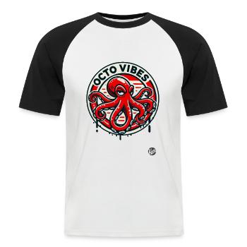 Pieuvre de mauvaise humeur - T-shirt baseball manches courtes Homme - blanc/noir - Devant - Nik (191cm)
