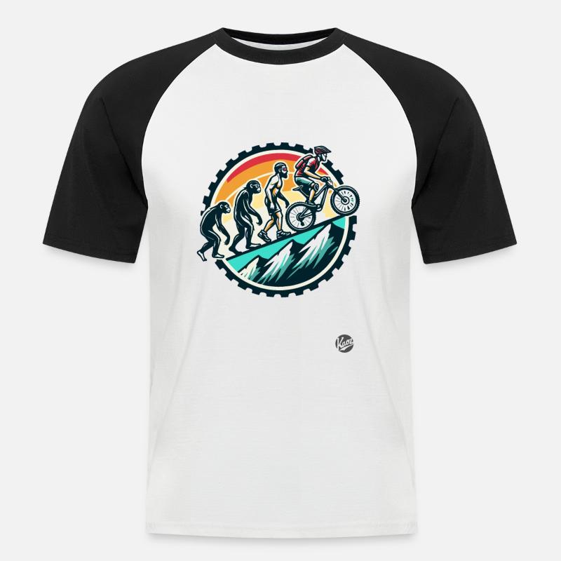 Evolution des Mountainbiker, Mountainbike - Männer Baseball-T-Shirt - Weiß/Schwarz