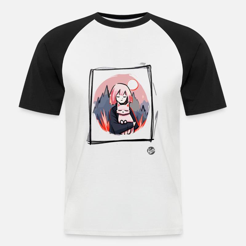 Mädchen mit Katze - Männer Baseball-T-Shirt - Weiß/Schwarz