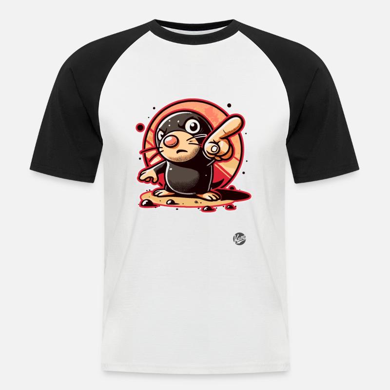 Funny mole pointing with finger - Men's Baseball T-Shirt - white/black