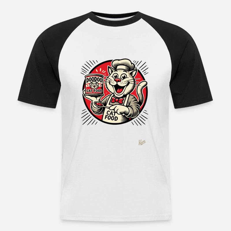 lecker DooDoo Katzenfutter mit Koch-Katze - Männer Baseball-T-Shirt - Weiß/Schwarz
