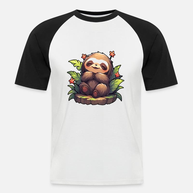 Faultier - Männer Baseball-T-Shirt - Weiß/Schwarz