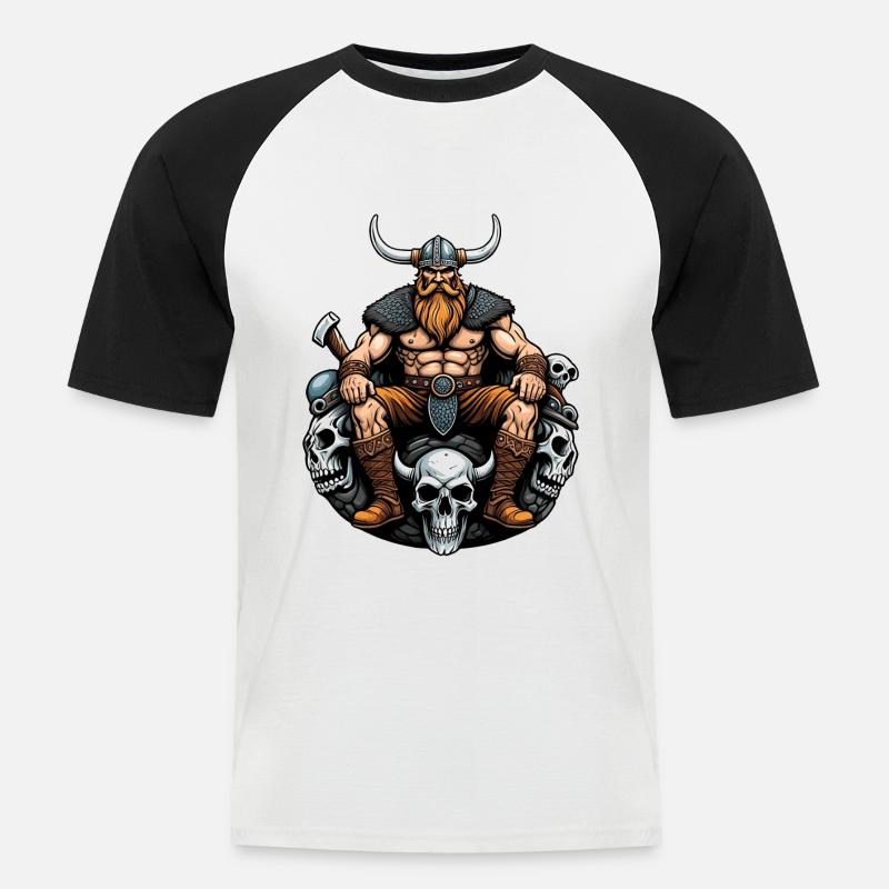 Wikinger mit Schädel - Männer Baseball-T-Shirt - Weiß/Schwarz