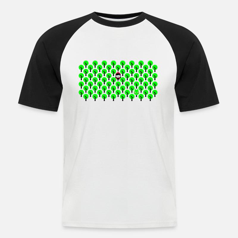 Fairytale - Rotkaeppchen - Märchen - Wolf - Quer - Männer Baseball-T-Shirt - Weiß/Schwarz