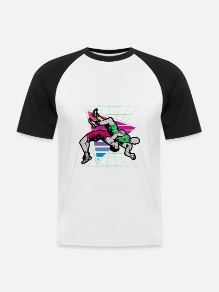 Lutte, Lutteur, 2021, - T-shirt baseball manches courtes Homme - blanc/noir