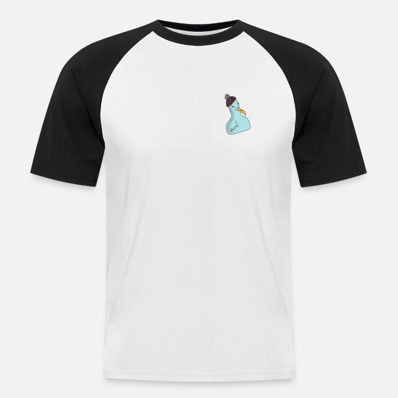 Möwe mit Pudelmütze - Männer Baseball-T-Shirt - Weiß/Schwarz