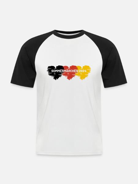 Sommermärchen 2024 Herz Deutschland - Männer Baseball-T-Shirt - Weiß/Schwarz