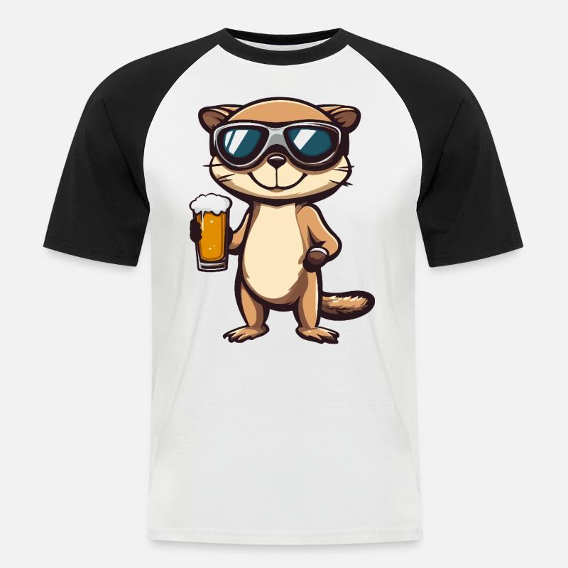 Erdmännchen Apres Ski Bier Comic - Männer Baseball-T-Shirt - Weiß/Schwarz