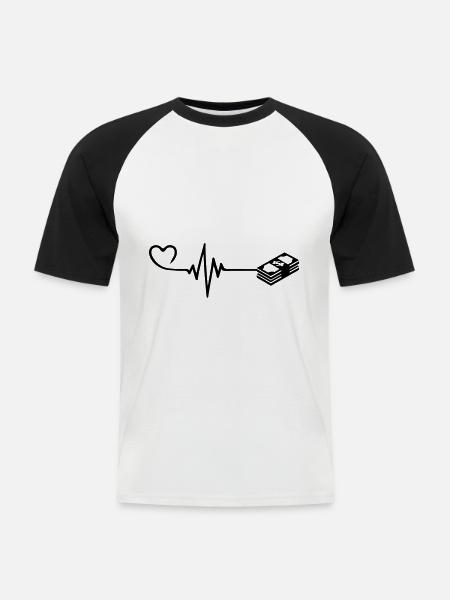 Geld Herzschlag - Männer Baseball-T-Shirt - Weiß/Schwarz