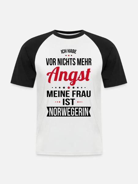 Min kone er norsk - humor gaveide - Kortermet baseball skjorte for menn - hvit/svart