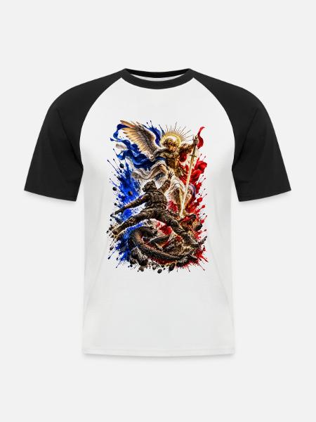 St. Michael der Beschützer - Männer Baseball-T-Shirt - Weiß/Schwarz