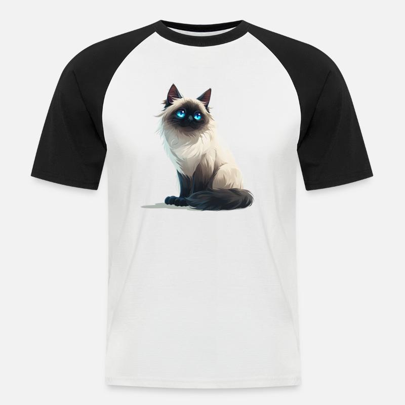 Birma Katze - Männer Baseball-T-Shirt - Weiß/Schwarz