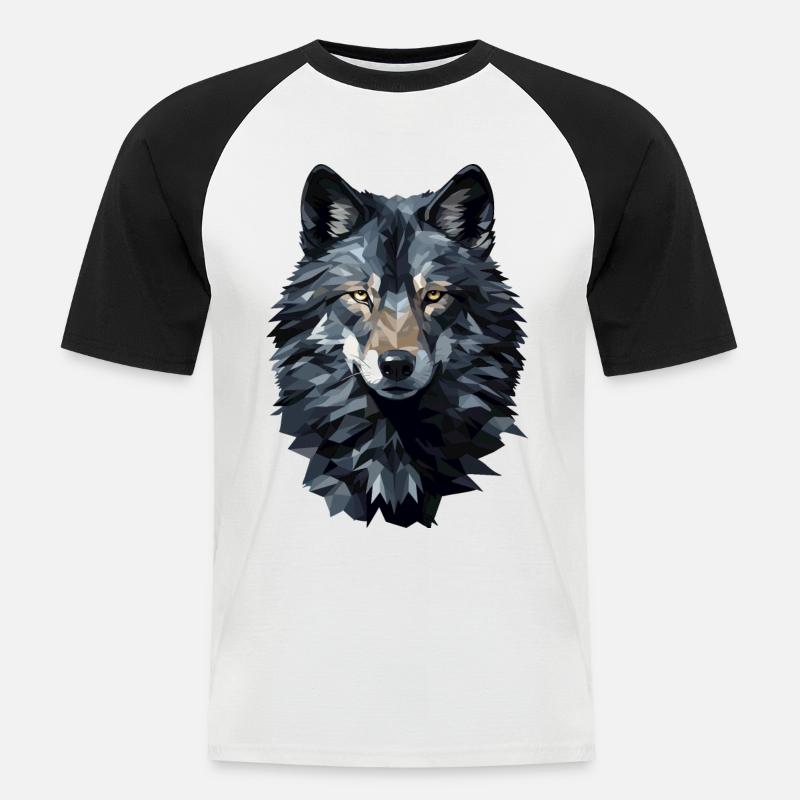Wolf im Polygon Style - Männer Baseball-T-Shirt - Weiß/Schwarz