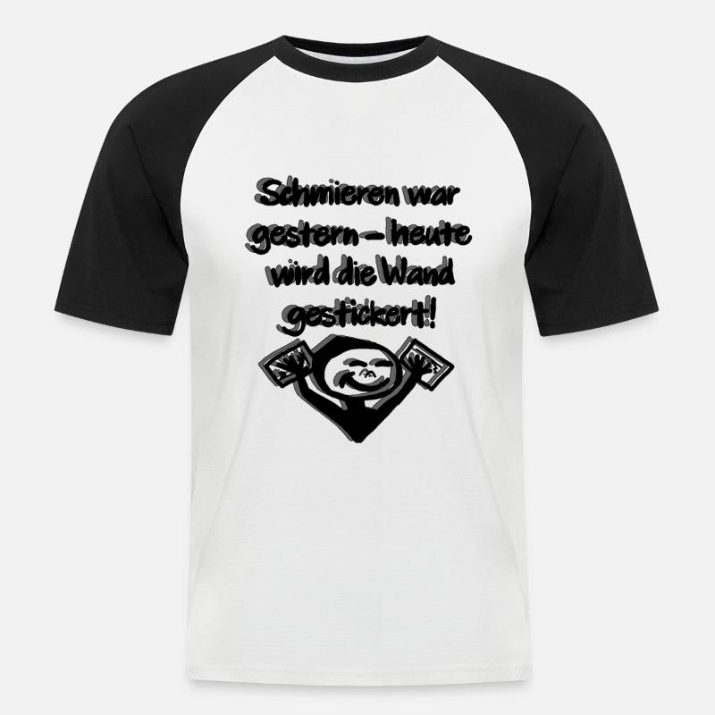 Heute wird gestickert - Männer Baseball-T-Shirt - Weiß/Schwarz