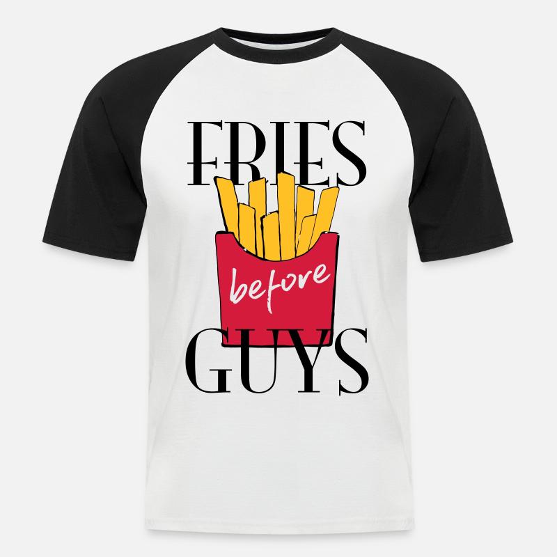 Pommes - Männer Baseball-T-Shirt - Weiß/Schwarz
