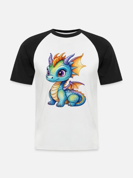 Drache Wasserfarben - Männer Baseball-T-Shirt - Weiß/Schwarz