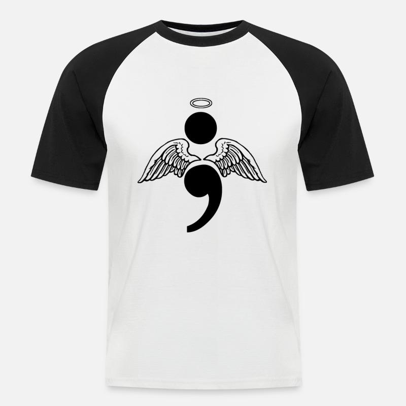 Semikolon Engel Depression Suicide Geschenk - Männer Baseball-T-Shirt - Weiß/Schwarz