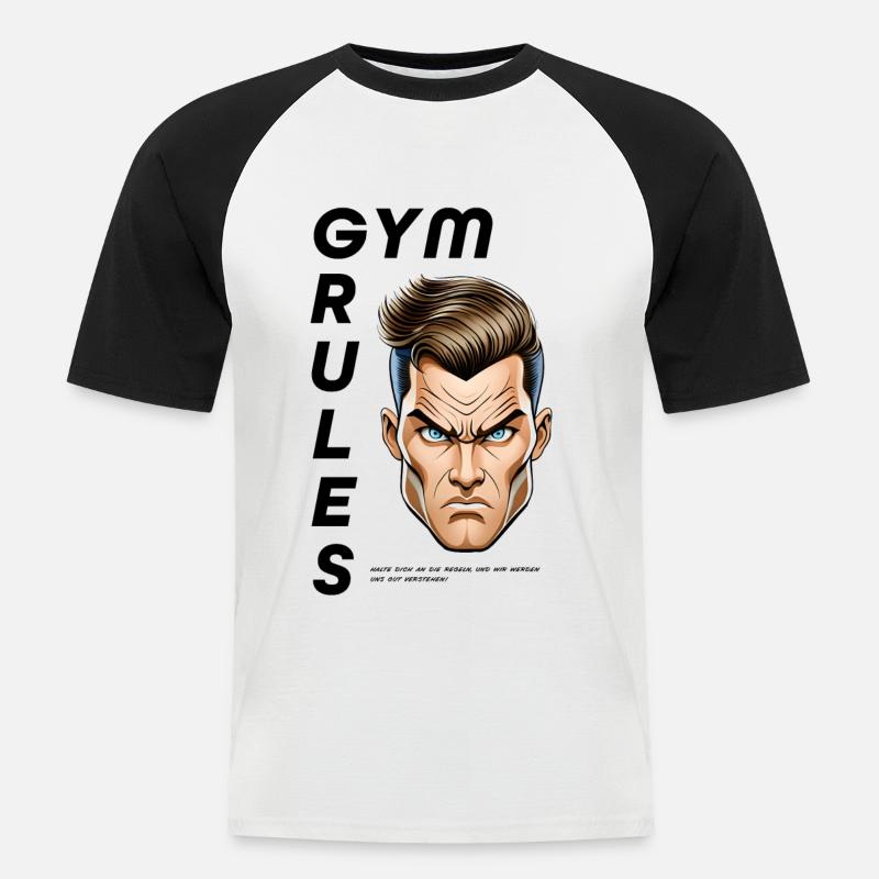 GYM Rules DE - Männer Baseball-T-Shirt - Weiß/Schwarz