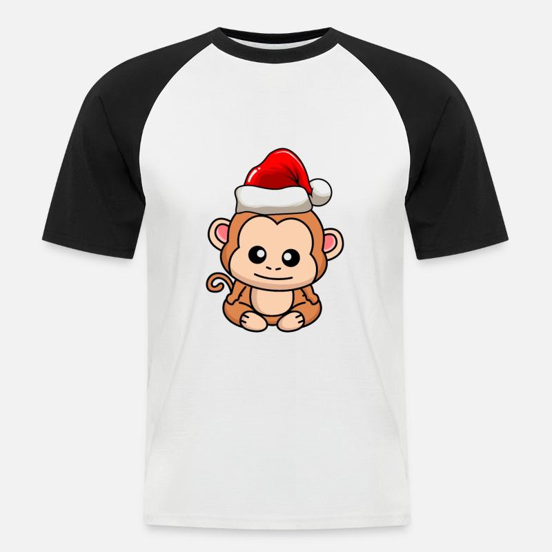 Affe Comic Weihnachten - Männer Baseball-T-Shirt - Weiß/Schwarz