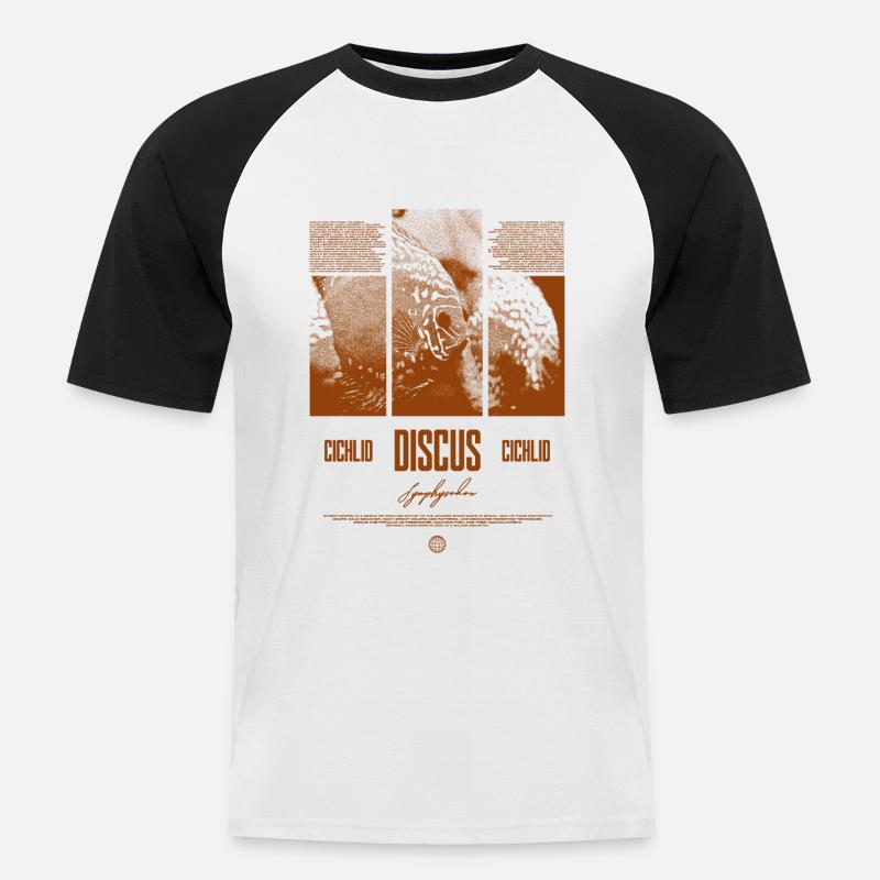 Diskusfisch Buntbarsch Aquarium Fischhalter - Männer Baseball-T-Shirt - Weiß/Schwarz