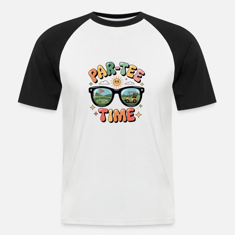 Witziges Golfdesign mit Par Tee - Männer Baseball-T-Shirt - Weiß/Schwarz