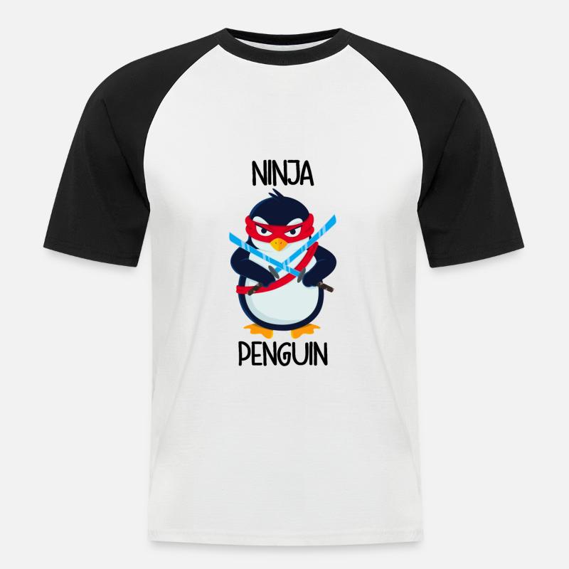Pinguino Ninja - Maglia da baseball a manica corta da uomo - bianco/nero