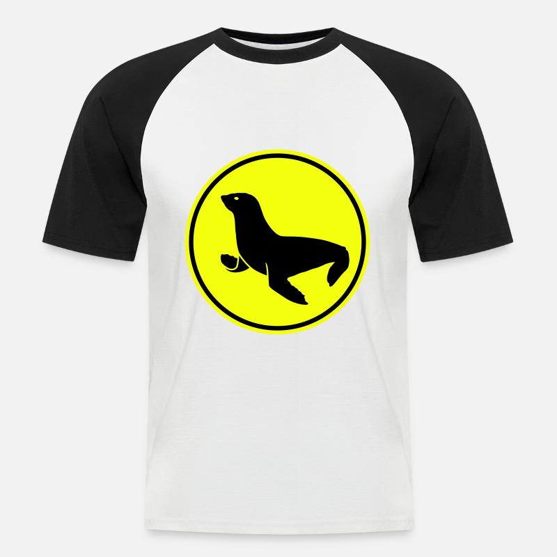 seehund tier - Männer Baseball-T-Shirt - Weiß/Schwarz