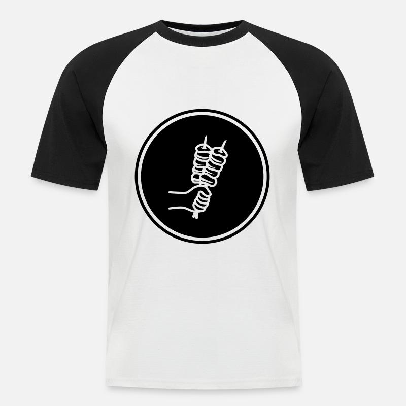 Spieß grill Icon - Männer Baseball-T-Shirt - Weiß/Schwarz