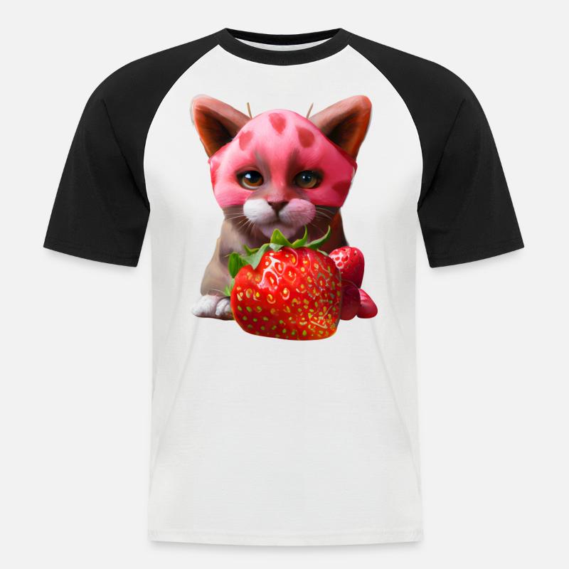 Erdbeerkatze - Männer Baseball-T-Shirt - Weiß/Schwarz